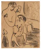 Badendes Paar im Atelier by Ernst Ludwig Kirchner, 1908, Charcoal drawing, sold Dec 2012