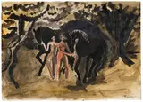 Max Pechstein, Zwei Akte führen zwei Pferde, 1911, Watercolor