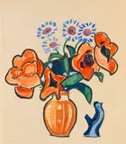 Gabriele Münter, Blumenstillleben mit Vögelchen (Türkenmohn und Flockenblumen mit Vögelchen)