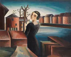 Albert Mueller, Frau in Flußlandschaft, 1925, Oil on canvas