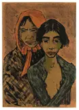 Otto Mueller, Zwei Zigeunerinnen (Zigeunermutter mit Tochter), 1926, Lithograph in colors