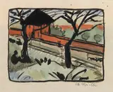 Otto Mueller, Dorfstrasse - Bahnhof in Schmiedeberg (Riesengebirge), 1919, Watercolor