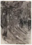 Max Liebermann, Abendliche Straßenszene in einer Stadt bei Regen, 1919, Charcoal