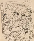 Tanzende Königin Sivali und Musikerinnen by Ernst Ludwig Kirchner, 1911, Pencil drawing, sold Dec 2012