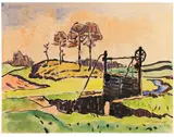 Landschaft mit Bach und Schleuse (Landschaft in Rottluff) by Karl Schmidt-Rottluff, 1935, Watercolor, sold Dec 2012