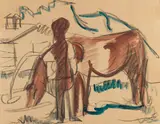Bauer und trinkende Kuh by Ernst Ludwig Kirchner, 1924, Watercolor, sold Dec 2012