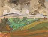 Hügel in Angeln (Herbstliche Landschaft) by Erich Heckel, 1925, Watercolor, sold Dec 2012