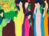 Walasse Ting, Ohne Titel (Women and Parrots)