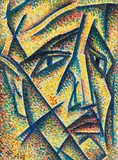 Thomas Ring, Ohne Titel (Abstrahierter pointillistischer Kopf), 1919, Watercolor