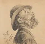 Adolph von Menzel, Porträt eines Mannes, 1886, Charcoal drawing