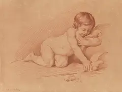 Edme Bouchardon, Kind mit zwei Tauben (Studie), Sanguine