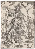 Apokalypse, 1. Figur: Johannes erblickt die sieben Leuchter by Albrecht Durer, 1496, Woodcut, sold Nov 2012