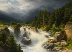 Joseph Jansen, Tosender Gebirgsfluss in Handegg/Schweiz, 1898, Oil on canvas