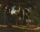 Carl Ludwig Fahrbach, Waldweg mit Personen, 1869, Oil on canvas