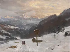 Winterliche Gebirgslandschaft mit Marterl by Anders Andersen-Lundby, 1880, Oil on canvas, sold Nov 2012