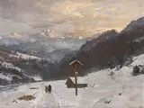 Anders Andersen-Lundby, Winterliche Gebirgslandschaft mit Marterl, 1880, Oil on canvas
