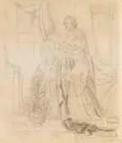 Ludwig Emil Grimm, Werner Freiherr von Haxthausen mit Frau und Tochter (Entwurfszeichnung zu dem Gemälde), 1841, Pencil