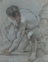 Peter Paul Rubens, Umkreis - Studie eines knieenden Mannes, Charcoal drawing