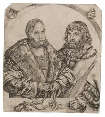 Lucas Cranach d.Ã., Doppelporträt Friedrich der Weise und Johann der Beständige, Herzöge von Sachsen, 1510, Engraving