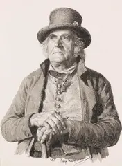 Hugo Kauffmann, Porträt eines Herrn mit Stock und Zylinder, 1880, Pen and ink drawing