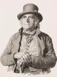 Hugo Kauffmann, Porträt eines Herrn mit Stock und Zylinder, 1880, Pen and ink drawing