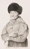 Hugo Kauffmann, Porträt einer alten Dame in Tracht und mit Pelzmütze, 1880, Pen and ink drawing