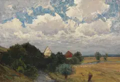 Otto Gampert, Dörfliches Idyll bei Ampermoching im Dachauer Land, 1900, Oil on canvas