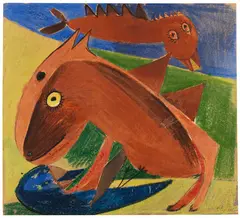 Carl-Henning Pedersen, Fighting bird and horse, 1941, Gouache