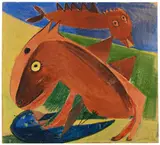 Carl-Henning Pedersen, Fighting bird and horse, 1941, Gouache