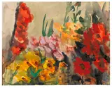 Klaus Fußmann, Gladiolen und Kalendula, 1984, Watercolor