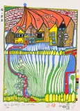 Do not wait houses - move by Friedensreich Hundertwasser, 1989, Woodcut in colors, sold Oct 2012