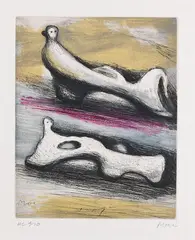Two reclining Figures by Henry Moore, 1983, Etching in colors, sold Oct 2012