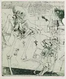 Horst Janssen, Ohne Titel (Für Eure Sehnsüchte gibt es die billigsten Fahrkarten), 1981, Etching in colors