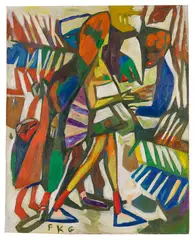 Friedrich Karl Gotsch, Im Strandbuchladen, 1957, Oil on burlap