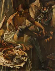 Otto Schön, Sich ankleidendes Mädchen, 1922, Oil on canvas