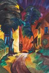 Christian Arnold, Liebespaar (Weg zwischen Bäumen und Häusern), 1922, Watercolor