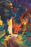 Christian Arnold, Liebespaar (Weg zwischen Bäumen und Häusern), 1922, Watercolor