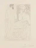 Pablo Picasso, Sculpteur, modèle couché et autoportrait en Hercule sculpté, 1933, Etching