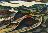 Franz Heckendorf, Eisenbahntrasse in Flusslandschaft
