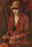Gretel Haas-Gerber, Frau in Rot mit Hut (Modell an der Münchner Akademie), 1926, Oil on canvas