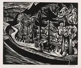 Straße durch Gebirgstal mit Ochsenwagen by Karl Schmidt-Rottluff, 1927, Woodcut, sold Oct 2012