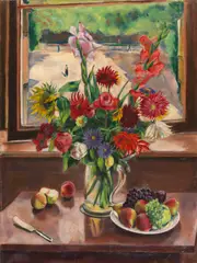 Leo Kahn, Blumen mit Obst, 1922, Oil on canvas