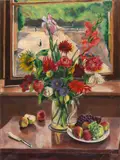 Leo Kahn, Blumen mit Obst, 1922, Oil on canvas