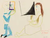 Clown et femme nue (aus Verve) by Pablo Picasso, 1954, Lithograph in colors, sold Oct 2012