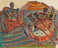 Werner Gilles, Fischer in Booten, 1953, Oil on canvas