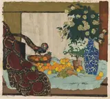 Stillleben mit Obst und Goldfasan by Emil Orlík, 1905, Woodcut in colors, sold Oct 2012