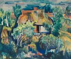 Paul Kuhfuss, Strohgedecktes Fischerhaus, 1942, Tempera