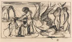 Verlorenes Paradies. Entwurfsskizze für den Strafgerichtssaal Basel by Albert Müller, 1923, Charcoal, sold Oct 2012