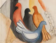 Marg Moll, Vier Tauben, 1950, Watercolor