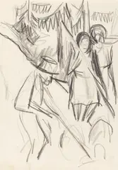 Hermann Scherer, Heuernte bei Davos, 1920, Charcoal drawing